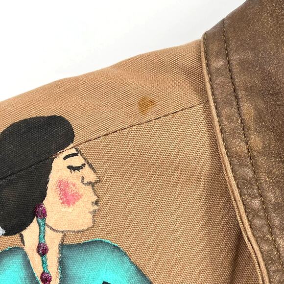 Vtg Liz Claiborne Sport Painted Southwestern Woman Feather Duster Coat Sz MP - Picture 4 of 16